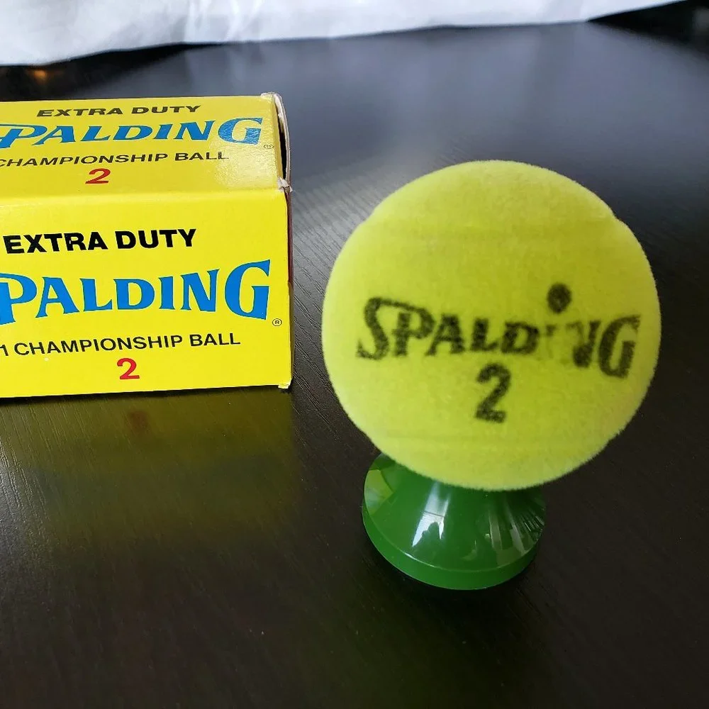 AVON 1970's Mixed Doubles Green Flocked Glass Spalding Tennis Ball EMPTY w Box